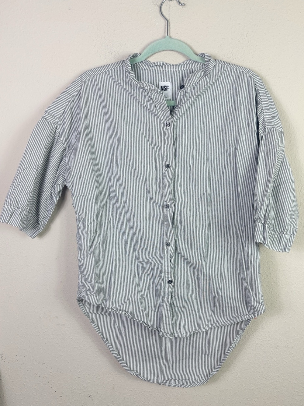 NSF Grey White Striped Button Down Shirt size Small